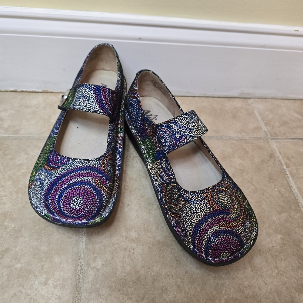 Alegria Multicolor Patterned Mules - image 1